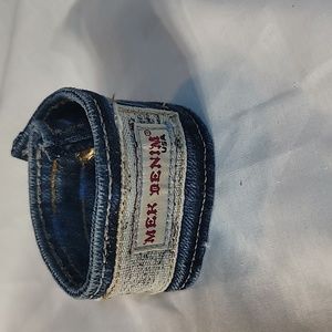 Handmade denim cuff bracelet made from upcycled Mek Denim jeans